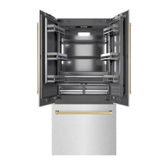 ZLINE 36 in. 19.6 cu. ft. French Door Built-In Bottom Freezer Refrigerator with Water Dispenser and Ice Maker in Satin Stainless Steel with Graphite Gray Interior - GRBIV - The Home Selection