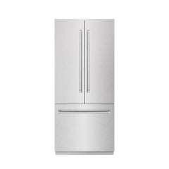 ZLINE 36 in. 19.6 cu. ft. French Door Built-In Bottom Freezer Refrigerator with Water Dispenser and Ice Maker in Satin Stainless Steel with Graphite Gray Interior - GRBIV - The Home Selection
