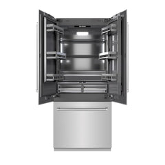 ZLINE 36 in. 19.6 cu. ft. French Door Built-In Bottom Freezer Refrigerator with Water Dispenser and Ice Maker in Stainless Steel - GRBIV - The Home Selection