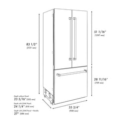 ZLINE 36 in. 19.6 cu. ft. French Door Built-In Bottom Freezer Refrigerator with Water Dispenser and Ice Maker - SRBIV - The Home Selection
