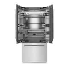 ZLINE 36 in. 19.6 cu. ft. French Door Built-In Bottom Freezer Refrigerator with Water Dispenser and Ice Maker with Stainless Steel Interior - SRBIV - The Home Selection