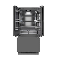 ZLINE 36 in. 19.6 cu. ft. Panel Ready French Door Built-In Bottom Freezer Refrigerator with Water Dispenser and Ice Maker with Graphite Gray Interior - GRBIV-36 - The Home Selection