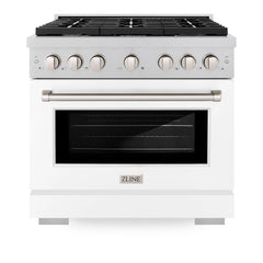 ZLINE 36 in. 5.2 cu. ft. Paramount Dual Fuel Range with 6 Burner Gas Cooktop and Electric Convection Oven in DuraSnow® Stainless Steel with White Matte Door - SDRS-WM-36 - The Home Selection