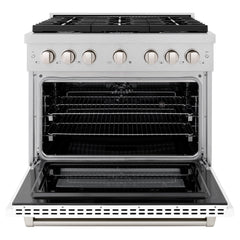 ZLINE 36 in. 5.2 cu. ft. Paramount Dual Fuel Range with 6 Burner Gas Cooktop and Electric Convection Oven in DuraSnow® Stainless Steel with White Matte Door - SDRS-WM-36 - The Home Selection