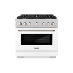 ZLINE 36 in. 5.2 cu. ft. Paramount Dual Fuel Range with 6 Burner Gas Cooktop and Electric Convection Oven in DuraSnow® Stainless Steel with White Matte Door - SDRS-WM-36 - The Home Selection