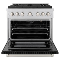 ZLINE 36 in. 5.2 cu. ft. Paramount Gas Range with 6 Burner Cooktop and Convection Gas Oven in Stainless Steel with Black Matte Door - SGR-BLM-36 - The Home Selection