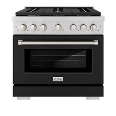 ZLINE 36 in. 5.2 cu. ft. Paramount Gas Range with 6 Burner Cooktop and Convection Gas Oven in Stainless Steel with Black Matte Door - SGR-BLM-36 - The Home Selection