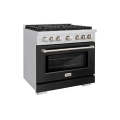 ZLINE 36 in. 5.2 cu. ft. Paramount Gas Range with 6 Burner Cooktop and Convection Gas Oven in Stainless Steel with Black Matte Door - SGR-BLM-36 - The Home Selection