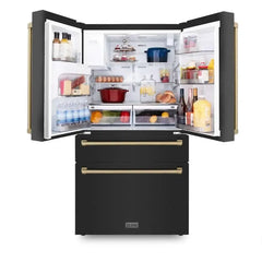 ZLINE 36 Inch 21.6 cu. ft. Counter-Depth French Door Refrigerator with Water and Ice Dispenser in Fingerprint-Resistant Black Stainless Steel - RFM - The Home Selection