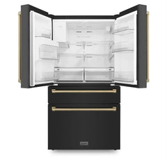 ZLINE 36 Inch 21.6 cu. ft. Counter-Depth French Door Refrigerator with Water and Ice Dispenser in Fingerprint-Resistant Black Stainless Steel - RFM - The Home Selection