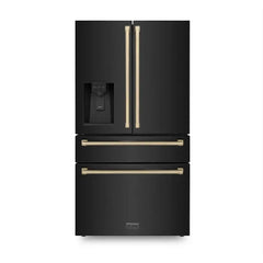 ZLINE 36 Inch 21.6 cu. ft. Counter-Depth French Door Refrigerator with Water and Ice Dispenser in Fingerprint-Resistant Black Stainless Steel - RFM - The Home Selection