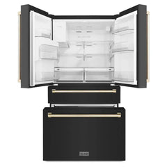 ZLINE 36 Inch 21.6 cu. ft. Counter-Depth French Door Refrigerator with Water and Ice Dispenser in Fingerprint-Resistant Black Stainless Steel - RFM - The Home Selection