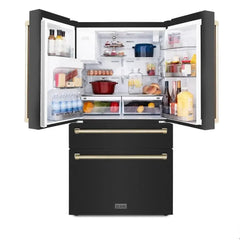 ZLINE 36 Inch 21.6 cu. ft. Counter-Depth French Door Refrigerator with Water and Ice Dispenser in Fingerprint-Resistant Black Stainless Steel - RFM - The Home Selection