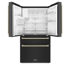 ZLINE 36 Inch 21.6 cu. ft. Counter-Depth French Door Refrigerator with Water and Ice Dispenser in Fingerprint-Resistant Black Stainless Steel - RFM - The Home Selection