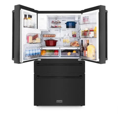 ZLINE 36 Inch 21.6 cu. ft. Counter-Depth French Door Refrigerator with Water and Ice Dispenser in Fingerprint-Resistant Black Stainless Steel - RFM - The Home Selection