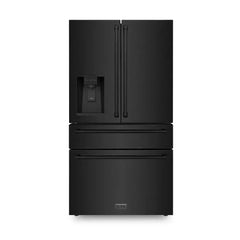 ZLINE 36 Inch 21.6 cu. ft. Counter-Depth French Door Refrigerator with Water and Ice Dispenser in Fingerprint-Resistant Black Stainless Steel - RFM - The Home Selection