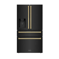 ZLINE 36 Inch 21.6 cu. ft. Counter-Depth French Door Refrigerator with Water and Ice Dispenser in Fingerprint-Resistant Black Stainless Steel - RFM - The Home Selection