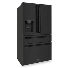 ZLINE 36 Inch 21.6 cu. ft. Counter-Depth French Door Refrigerator with Water and Ice Dispenser in Fingerprint-Resistant Black Stainless Steel - RFM - The Home Selection