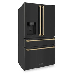 ZLINE 36 Inch 21.6 cu. ft. Counter-Depth French Door Refrigerator with Water and Ice Dispenser in Fingerprint-Resistant Black Stainless Steel - RFM - The Home Selection