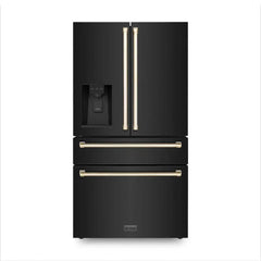 ZLINE 36 Inch 21.6 cu. ft. Counter-Depth French Door Refrigerator with Water and Ice Dispenser in Fingerprint-Resistant Black Stainless Steel - RFM - The Home Selection