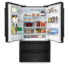 ZLINE 36 Inch 22.5 cu. ft. Counter-Depth French Door Refrigerator with Ice Maker in Fingerprint-Resistant Black Stainless Steel - RFM - The Home Selection