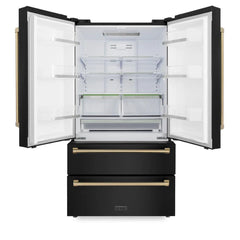 ZLINE 36 Inch 22.5 cu. ft. Counter-Depth French Door Refrigerator with Ice Maker in Fingerprint-Resistant Black Stainless Steel - RFM - The Home Selection