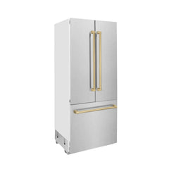 ZLINE 36-Inch Autograph Edition 19.6 cu. ft. Built-in 2-Door Bottom Freezer Refrigerator with Internal Water and Ice Dispenser in DuraSnow Stainless Steel with Champagne Bronze Accents (RBIVZ-SN-36-CB) - The Home Selection