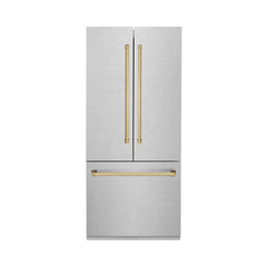 ZLINE 36-Inch Autograph Edition 19.6 cu. ft. Built-in 2-Door Bottom Freezer Refrigerator with Internal Water and Ice Dispenser in Fingerprint Resistant Stainless Steel with Gold Accents (RBIVZ-SN-36-G) - The Home Selection