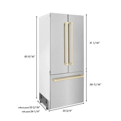 ZLINE 36-Inch Autograph Edition 19.6 cu. ft. Built-in 2-Door Bottom Freezer Refrigerator with Internal Water and Ice Dispenser in Fingerprint Resistant Stainless Steel with Gold Accents (RBIVZ-SN-36-G) - The Home Selection