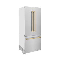 ZLINE 36-Inch Autograph Edition 19.6 cu. ft. Built-in 2-Door Bottom Freezer Refrigerator with Internal Water and Ice Dispenser in Fingerprint Resistant Stainless Steel with Gold Accents (RBIVZ-SN-36-G) - The Home Selection