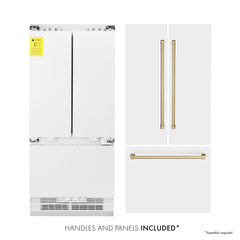 ZLINE 36-Inch Autograph Edition 19.6 cu. ft. Built-in 2-Door Bottom Freezer Refrigerator with Internal Water and Ice Dispenser in White Matte with Champagne Bronze Accents (RBIVZ-WM-36-CB) - The Home Selection