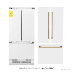 ZLINE 36-Inch Autograph Edition 19.6 cu. ft. Built-in 2-Door Bottom Freezer Refrigerator with Internal Water and Ice Dispenser in White Matte with Gold Accents (RBIVZ-WM-36-G) - The Home Selection