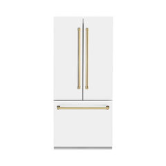 ZLINE 36-Inch Autograph Edition 19.6 cu. ft. Built-in 2-Door Bottom Freezer Refrigerator with Internal Water and Ice Dispenser in White Matte with Gold Accents (RBIVZ-WM-36-G) - The Home Selection