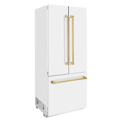ZLINE 36-Inch Autograph Edition 19.6 cu. ft. Built-in 2-Door Bottom Freezer Refrigerator with Internal Water and Ice Dispenser in White Matte with Gold Accents (RBIVZ-WM-36-G) - The Home Selection