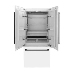 ZLINE 36-Inch Autograph Edition 19.6 cu. ft. Built-in 2-Door Bottom Freezer Refrigerator with Internal Water and Ice Dispenser in White Matte with Matte Black Accents (RBIVZ-WM-36-MB) - The Home Selection