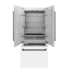 ZLINE 36-Inch Autograph Edition 19.6 cu. ft. Built-in 2-Door Bottom Freezer Refrigerator with Internal Water and Ice Dispenser in White Matte with Matte Black Accents (RBIVZ-WM-36-MB) - The Home Selection