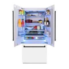 ZLINE 36-Inch Autograph Edition 19.6 cu. ft. Built-in 2-Door Bottom Freezer Refrigerator with Internal Water and Ice Dispenser in White Matte with Matte Black Accents (RBIVZ-WM-36-MB) - The Home Selection