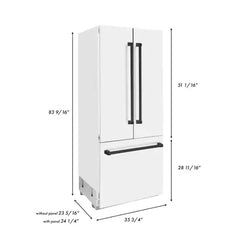 ZLINE 36-Inch Autograph Edition 19.6 cu. ft. Built-in 2-Door Bottom Freezer Refrigerator with Internal Water and Ice Dispenser in White Matte with Matte Black Accents (RBIVZ-WM-36-MB) - The Home Selection