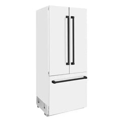 ZLINE 36-Inch Autograph Edition 19.6 cu. ft. Built-in 2-Door Bottom Freezer Refrigerator with Internal Water and Ice Dispenser in White Matte with Matte Black Accents (RBIVZ-WM-36-MB) - The Home Selection