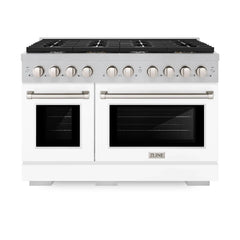 ZLINE 48 in. 6.7 cu. ft. Paramount Double Oven Dual Fuel Range with 8 Burner Gas Cooktop in DuraSnow® Stainless Steel with White Matte Doors - SDRS-WM-48 - The Home Selection