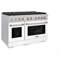 ZLINE 48 in. 6.7 cu. ft. Paramount Double Oven Dual Fuel Range with 8 Burner Gas Cooktop in DuraSnow® Stainless Steel with White Matte Doors - SDRS-WM-48 - The Home Selection