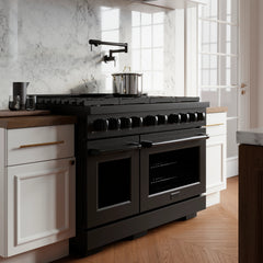 ZLINE 48 in. 6.7 cu. ft. Paramount Double Oven Gas Range with 8 Burner Cooktop in Black Stainless Steel - SGRB-48 - The Home Selection