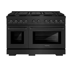 ZLINE 48 in. 6.7 cu. ft. Paramount Double Oven Gas Range with 8 Burner Cooktop in Black Stainless Steel - SGRB-48 - The Home Selection