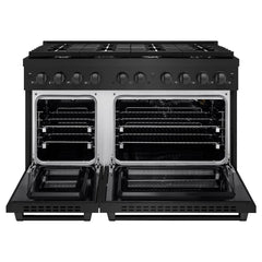 ZLINE 48 in. 6.7 cu. ft. Paramount Double Oven Gas Range with 8 Burner Cooktop in Black Stainless Steel - SGRB-48 - The Home Selection