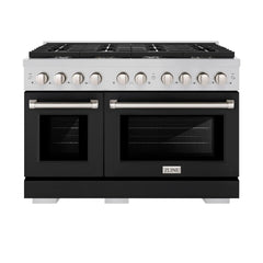 ZLINE 48 in. 6.7 cu. ft. Paramount Double Oven Gas Range with 8 Burner Cooktop in Stainless Steel with Black Matte Doors - SGR-BLM-48 - The Home Selection