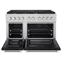 ZLINE 48 in. 6.7 cu. ft. Paramount Double Oven Gas Range with 8 Burner Cooktop in Stainless Steel with Black Matte Doors - SGR-BLM-48 - The Home Selection