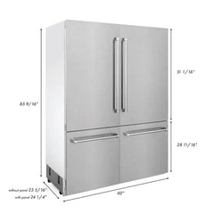 ZLINE 60" 32.2 cu. ft. Built-In 4-Door French Door Freezer Refrigerator with Internal Water and Ice Dispenser in Fingerprint Resistant Stainless Steel (RBIV-SN-60) - The Home Selection