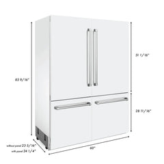 ZLINE 60-Inch 32.2 cu. ft. Built-In 4-Door French Door Refrigerator with Internal Water and Ice Dispenser in White Matte (RBIV-WM-60) - The Home Selection