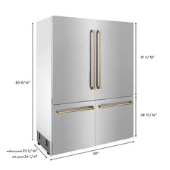 ZLINE 60-Inch Autograph Edition 32.2 cu. ft. Built-in 4-Door French Door Refrigerator with Internal Water and Ice Dispenser in Fingerprint Resistant Stainless Steel with Champagne Bronze Accents (RBIVZ-SN-60-CB) - The Home Selection