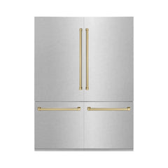 ZLINE 60-Inch Autograph Edition 32.2 cu. ft. Built-in 4-Door French Door Refrigerator with Internal Water and Ice Dispenser in Fingerprint Resistant Stainless Steel with Champagne Bronze Accents (RBIVZ-SN-60-CB) - The Home Selection